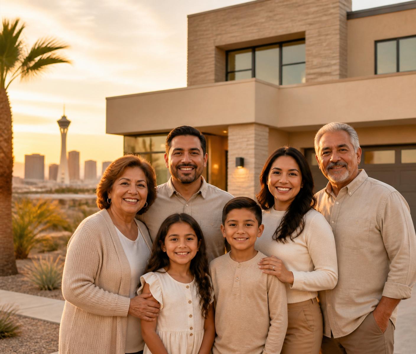 A Nevada family in front of their new home
